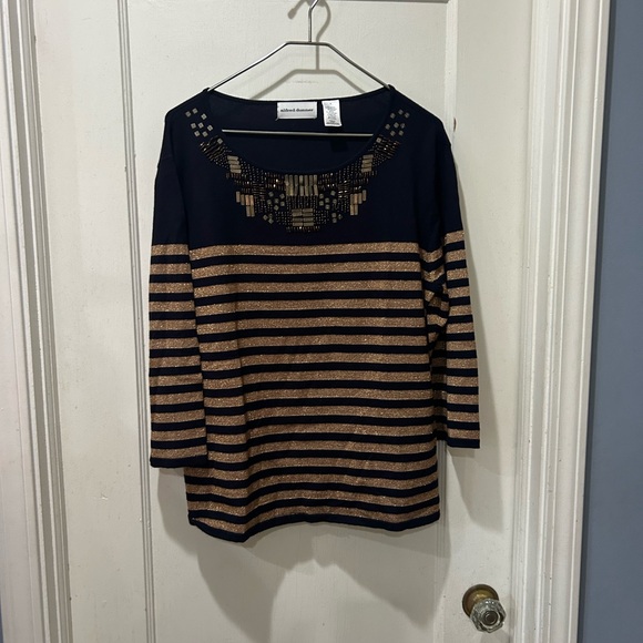 Alfred Dunner XL black and gold stripe with Embellished Neckline - Picture 1 of 5